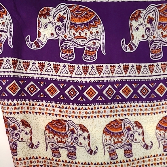 Indian Elephant Print Pull On Pants in Purple Gold Jogger Soft Rayon OS - Picture 8 of 8